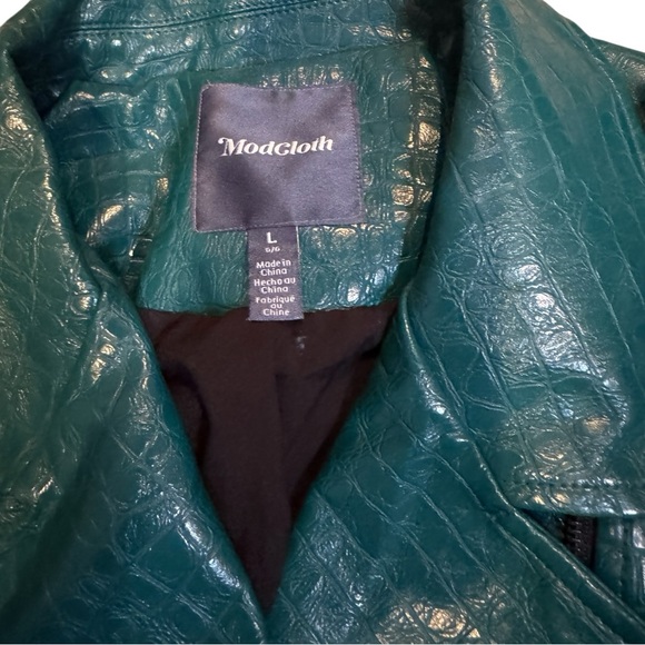 ModCloth Teal Faux Alligator Size L Cropped Moto Biker Zip Up Jacket - Picture 6 of 10